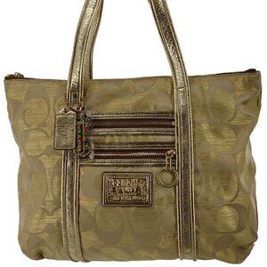 COACH 13826  Poppy  Gold Signature Monogram Logo Jacquard Glam Tote Carry-All